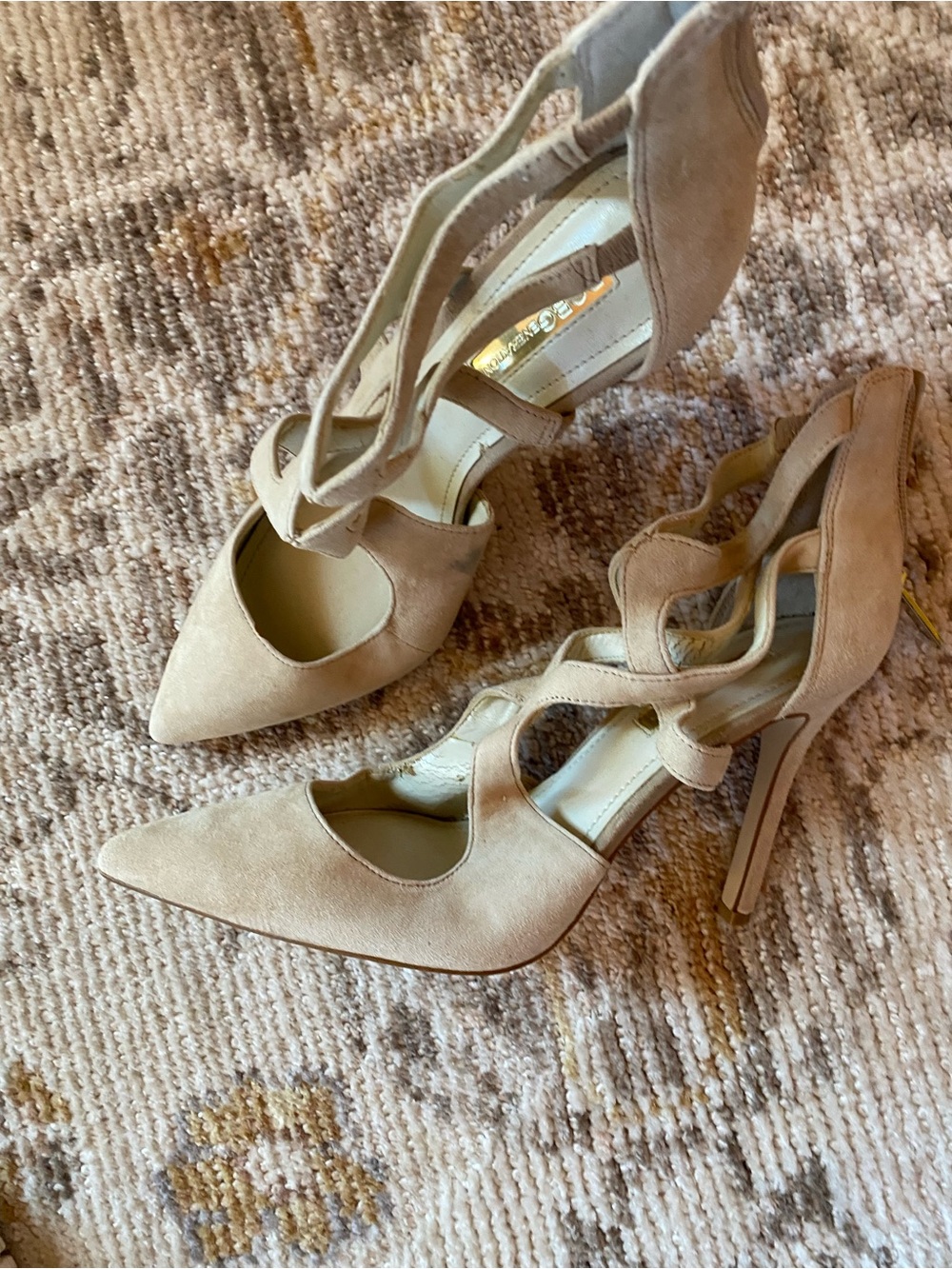 BCBGMaxAzria Nude Suede Cutout Pointed-Toe Heels